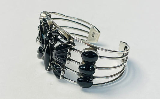 Brazalete en Plata 925 con Obsidiana, vista frontal