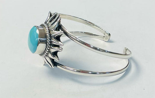 Brazalete con Turquesa en Plata Ley 925, vista frontal