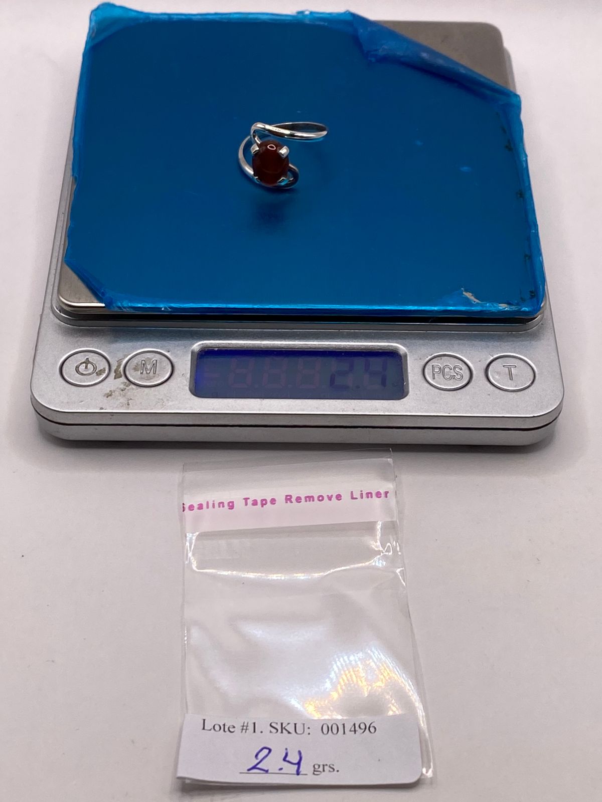 Anillo Artesanal de Plata Ley 925 con Cornalina Natural, peso en gramos (báscula)