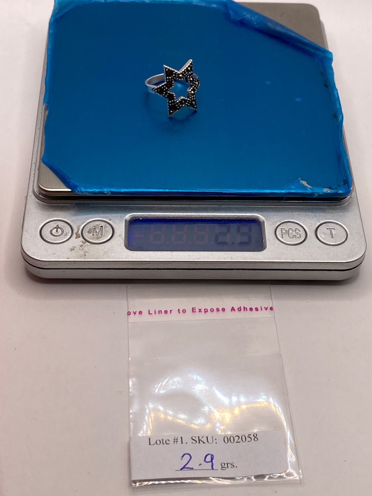 Anillo Estrella Vintage con Marquesitas en Plata Ley 925, peso en gramos (báscula)