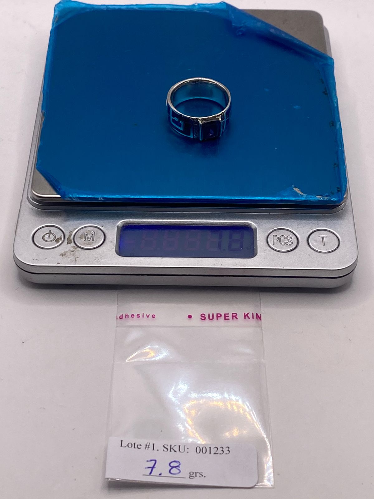 Anillo Greca Ópalo Azul Noche & Zirconia Amatista Plata 925, peso en gramos (báscula)