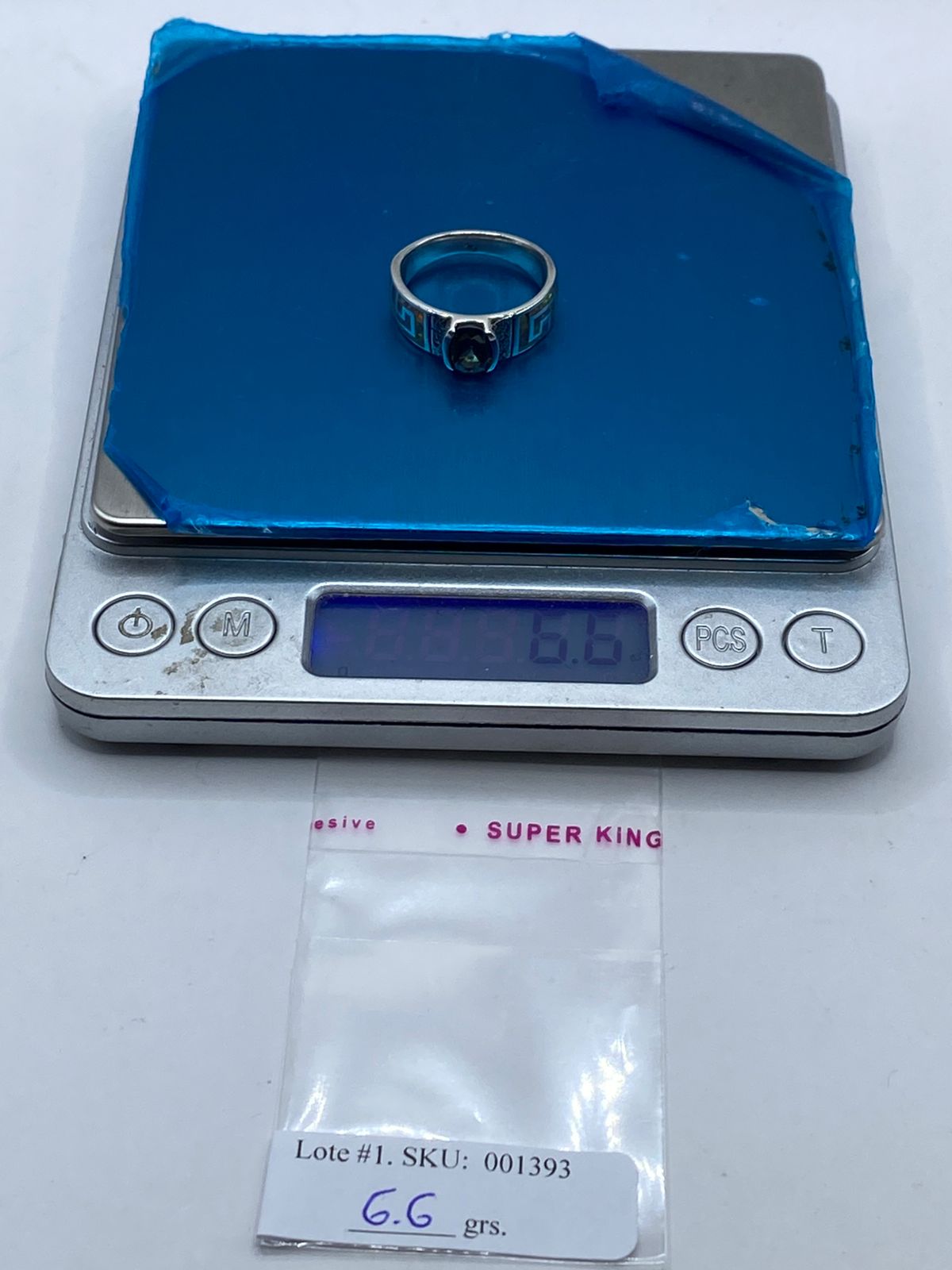 Anillo Greca de Plata .950 con Ópalo de Fuego y Zirconia Multicolor, peso en gramos (báscula)