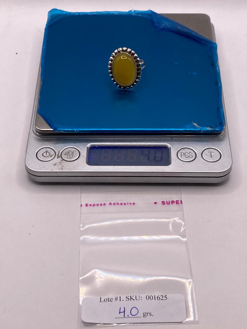 Anillo de Plata Ley 925 con Ágata Amarilla Natural, peso en gramos (báscula)