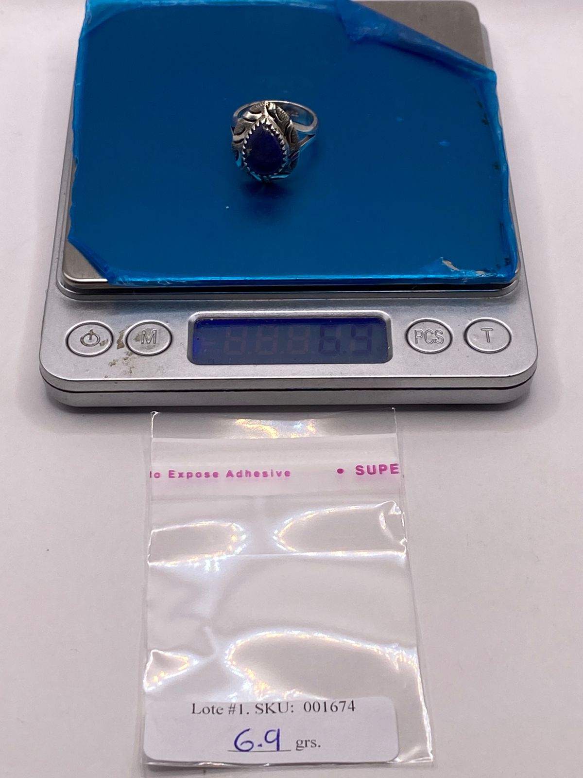 Anillo de Plata Ley 925 con Lapislázuli, peso en gramos (báscula)
