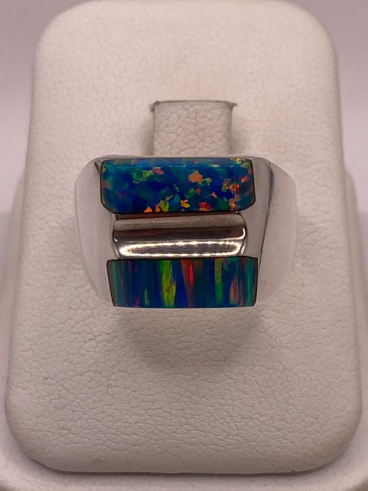 Anillo de Plata Ley 925 con Ópalo de Fuego Multicolor, vista frontal