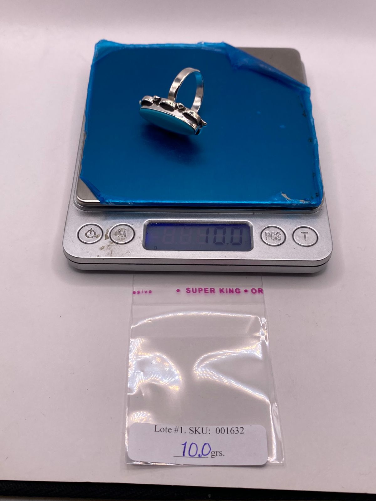 Anillo de Plata Ley 925 con Turquesa Natural, peso en gramos (báscula)