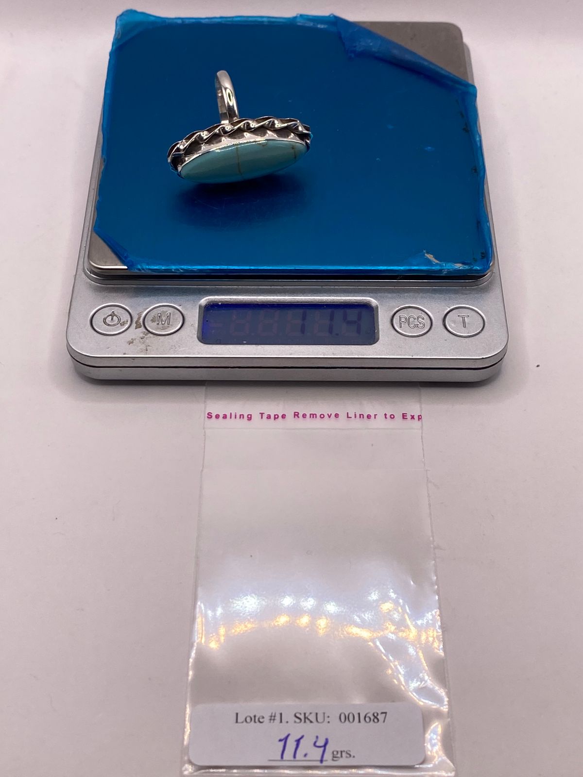 Anillo de Plata Ley 925 con Turquesa Natural, peso en gramos (báscula)