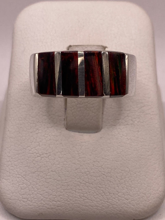 Anillo de Plata Ley 950 con Ópalo de Fuego Rojo, vista frontal