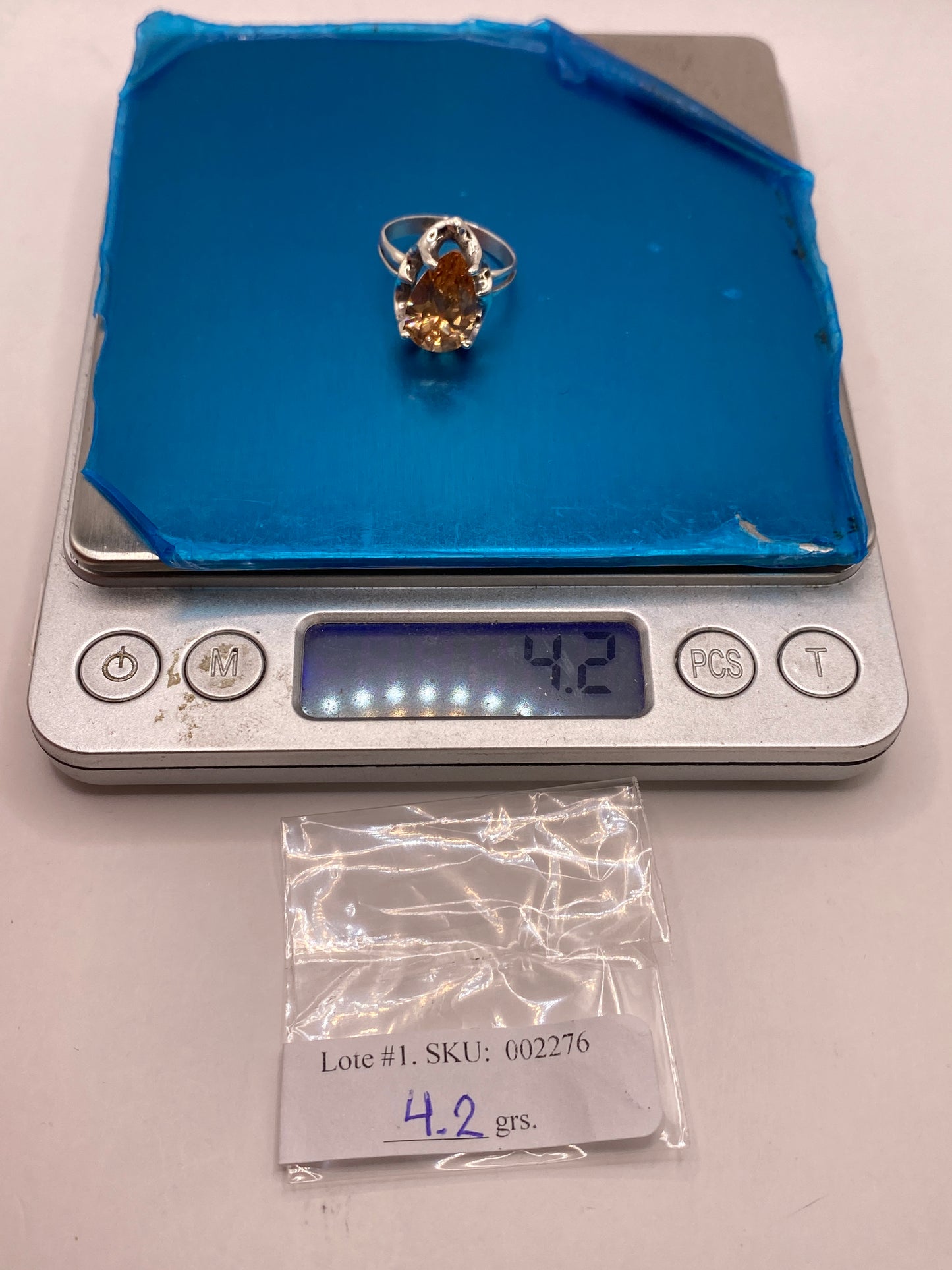 Anillo de Plata Solitario Pera con Circonia Ámbar Dorado — foto 6