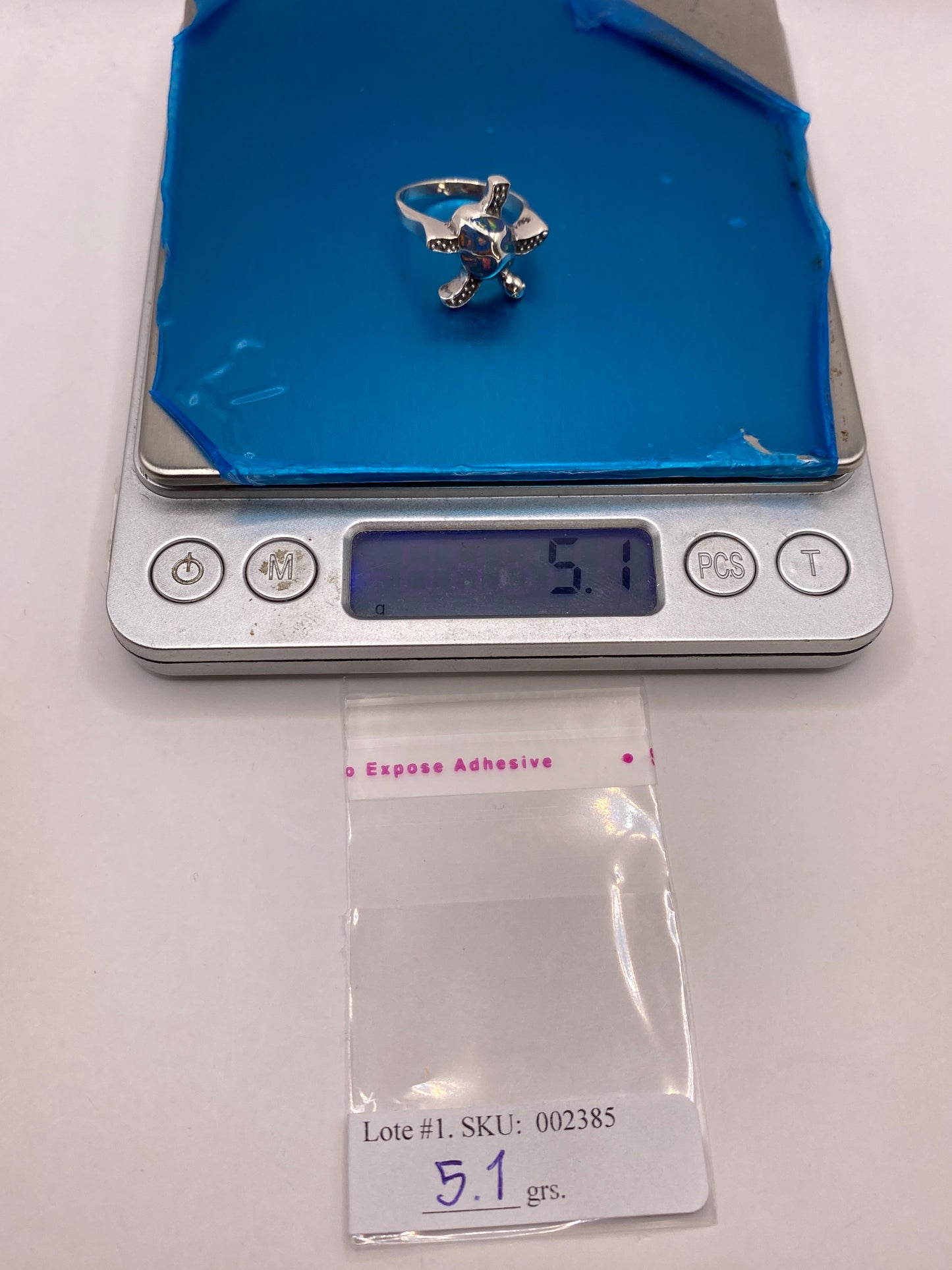 Anillo Plata Ópalo Azul Tortuga — Diseño Escultural — foto 6