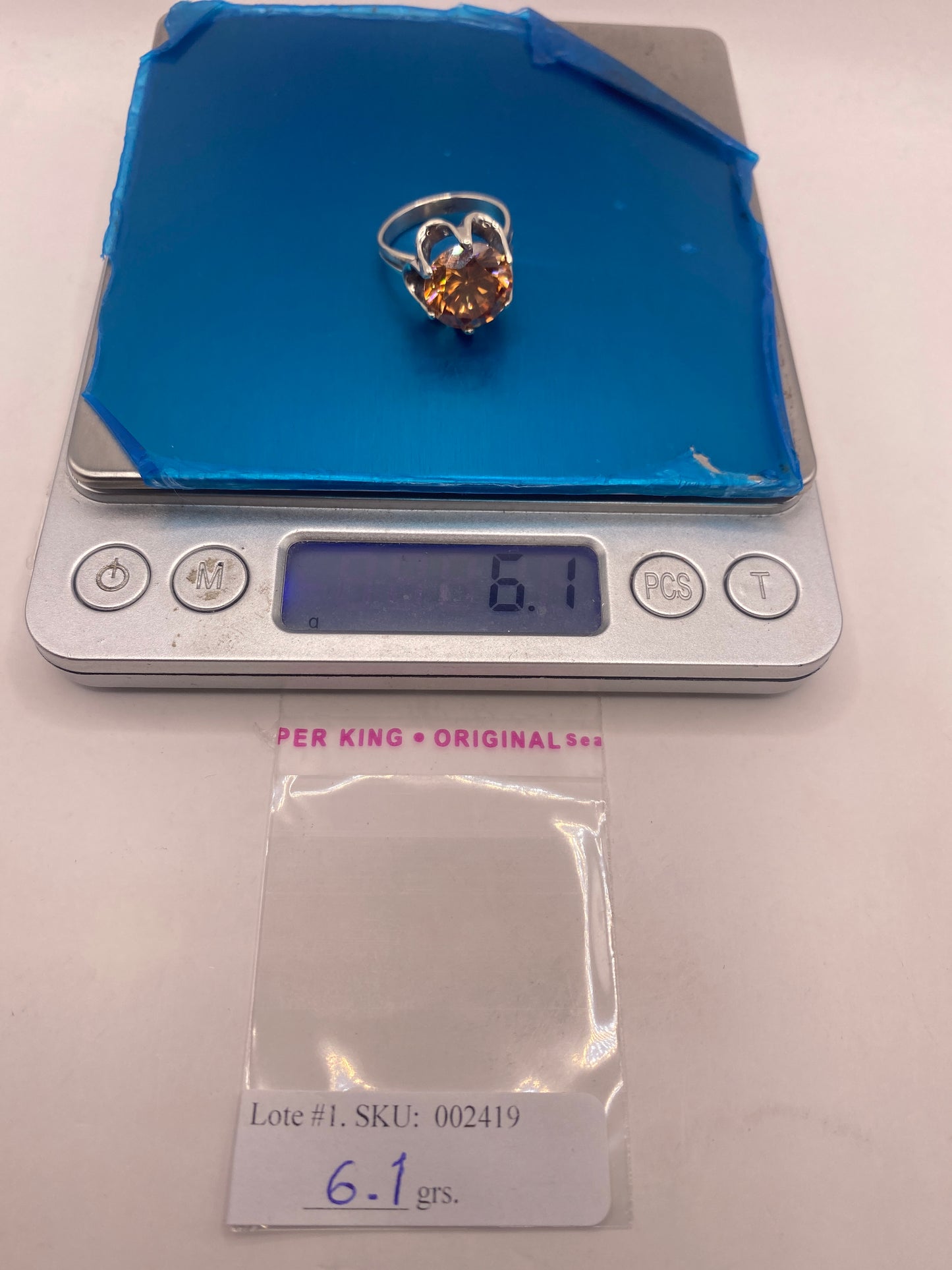 Anillo de Plata Circonia Champagne — Solitario Brillante Taxco — foto 6
