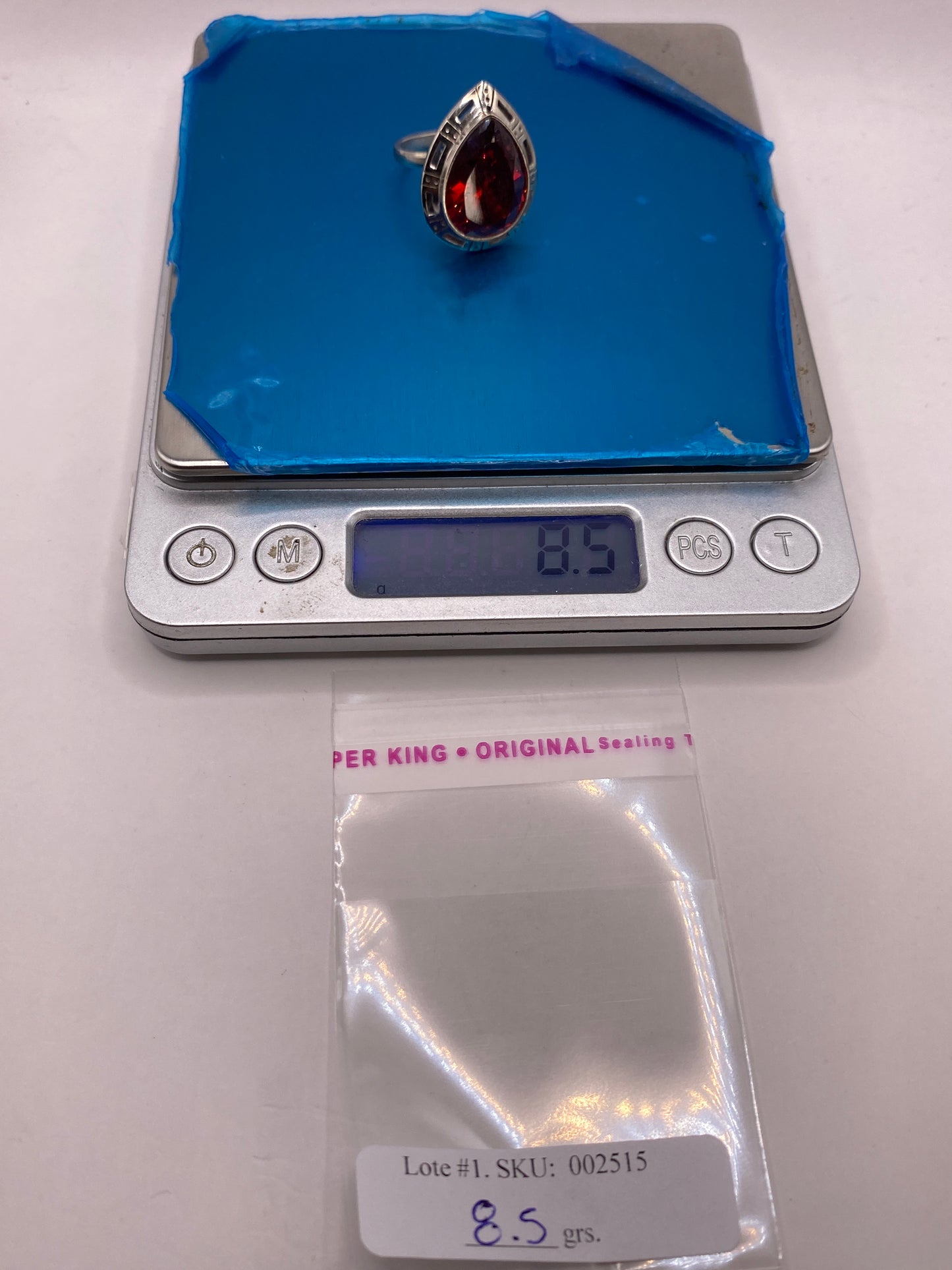 Anillo de Plata Circonia Roja Ajustable — Prehispánico — foto 6
