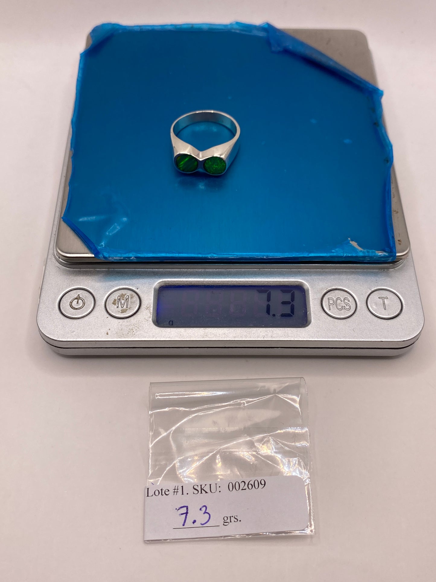 Anillo Plata .950 Ópalo de Fuego Verde — Moderno Geométrico — foto 6