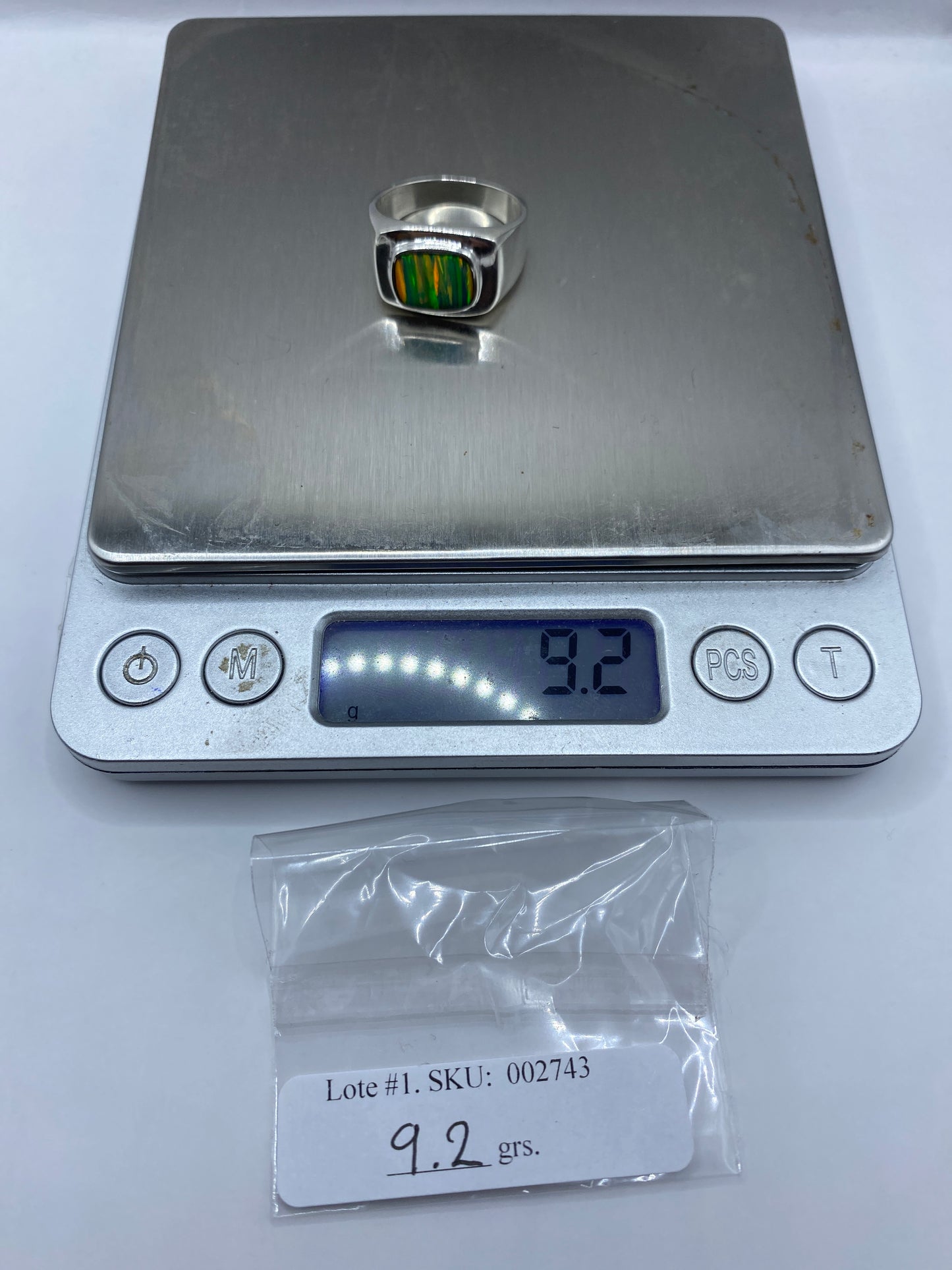 Anillo de Plata .950 con Opalo de Fuego Verde — Solitario — foto 6
