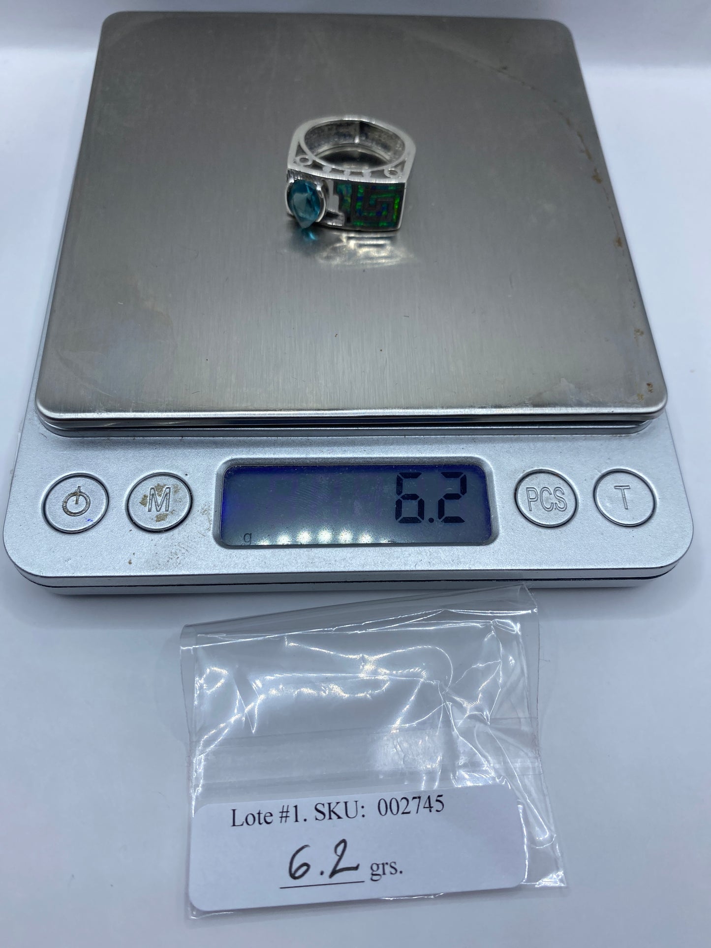 Anillo Plata .950 Ópalo de Fuego Azul Cielo — Geométrico Étnico — foto 6