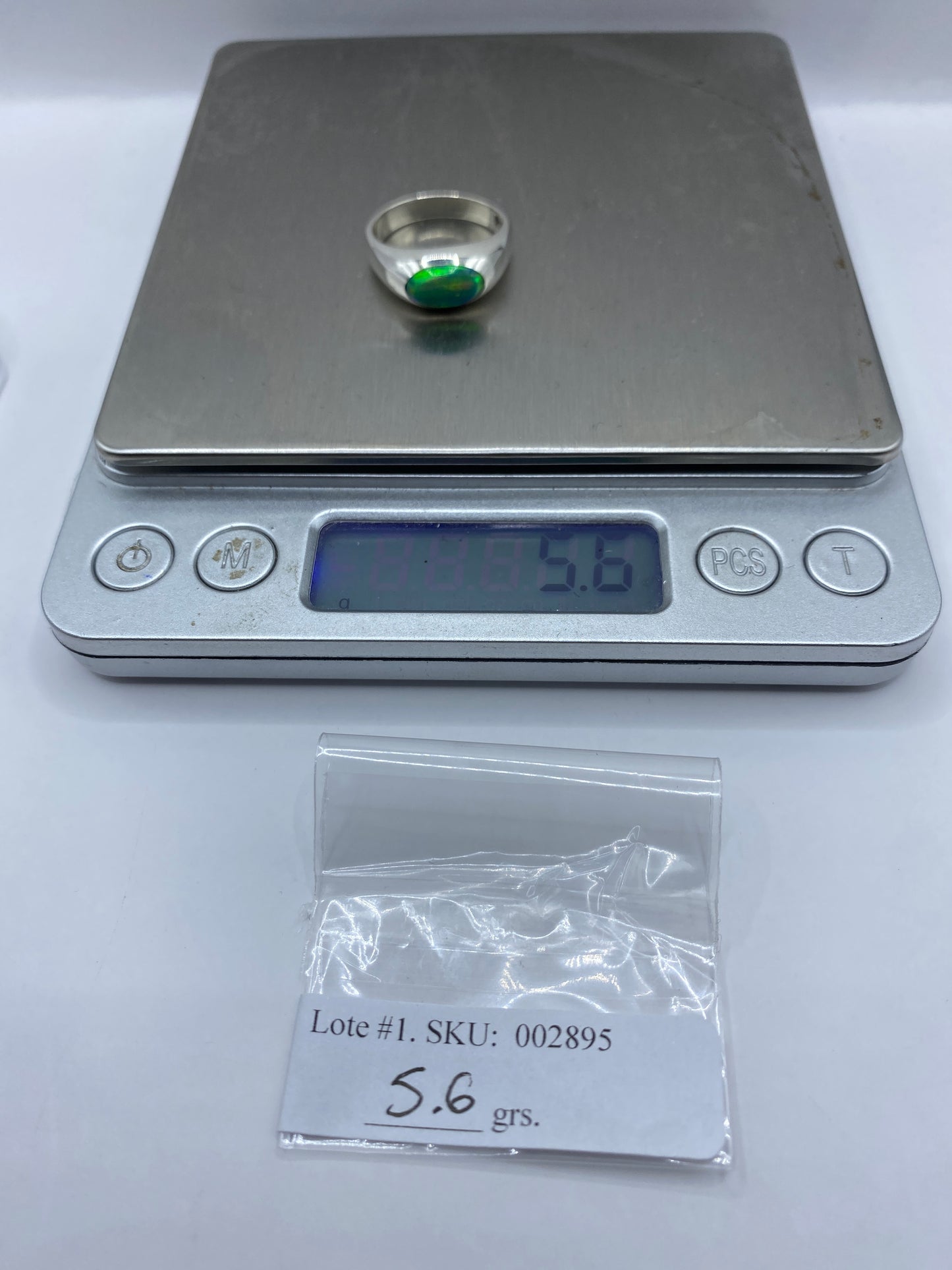 Anillo de Plata Ópalo de Fuego Verde Solitario — foto 6