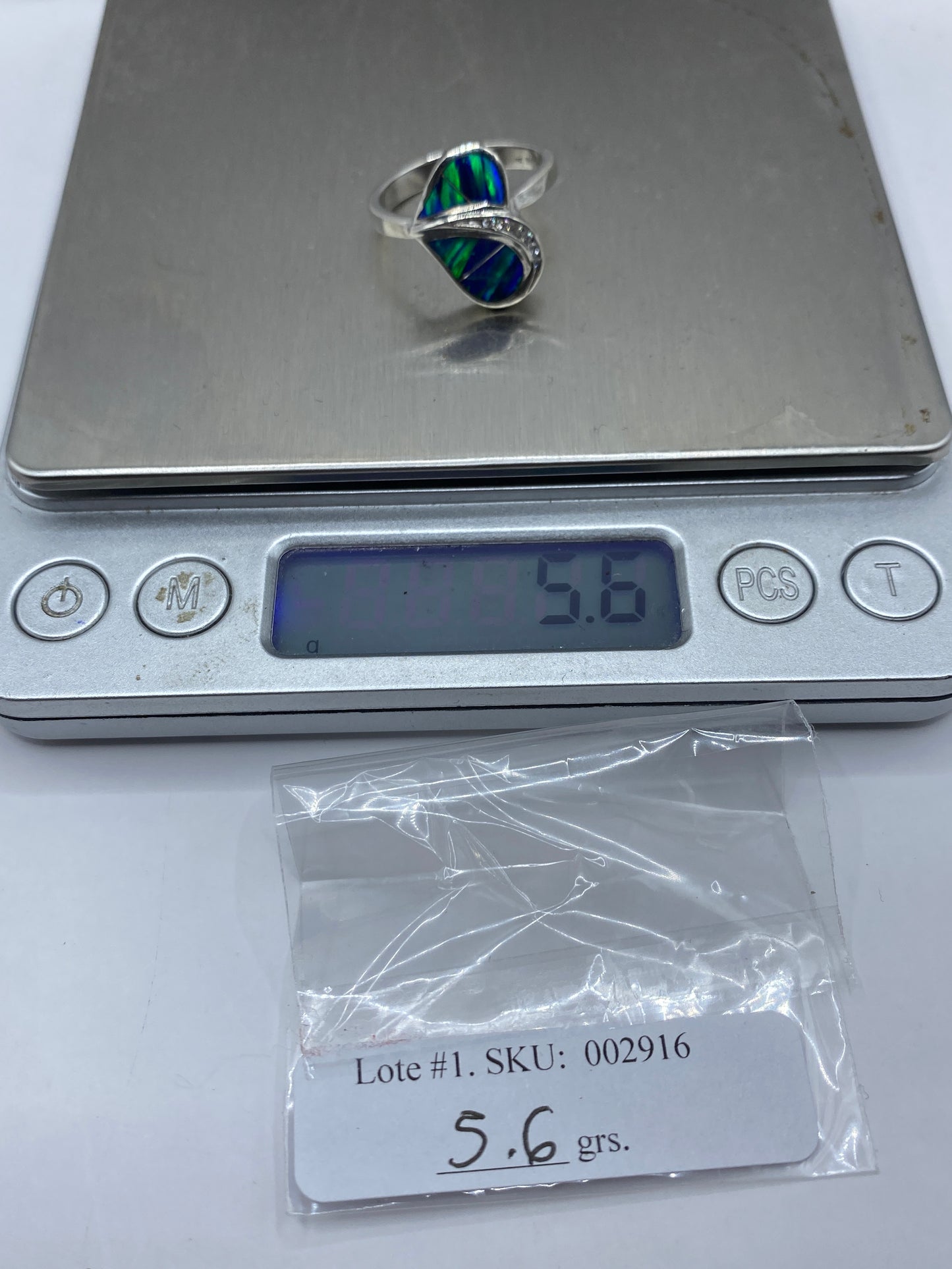 Anillo Plata Ópalo Fuego Doble — Escultural Azul — foto 6