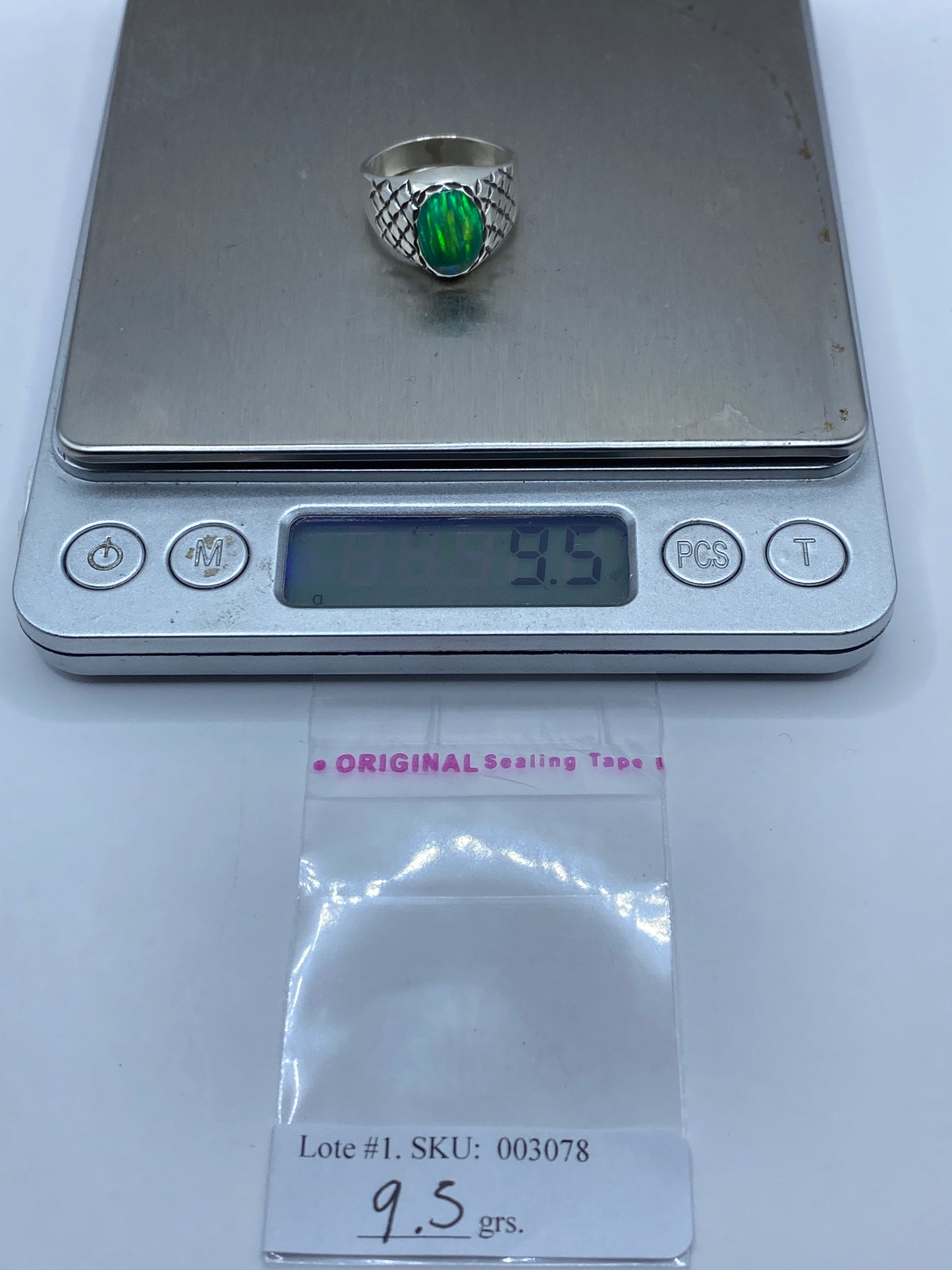 Anillo de Plata .950 Ópalo de Fuego Verde — Hombre Masivo — foto 6