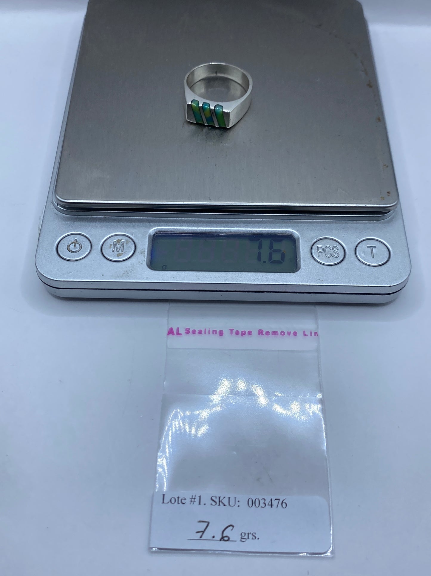 Anillo Plata Bandas Geométricas Piedra Multicolor — Diseño Moderno — foto 6