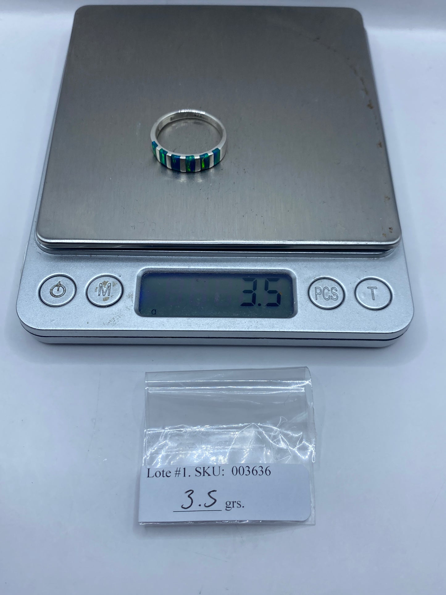 Anillo de Plata Ópalo de Fuego Azul — Banda Alternada — foto 6