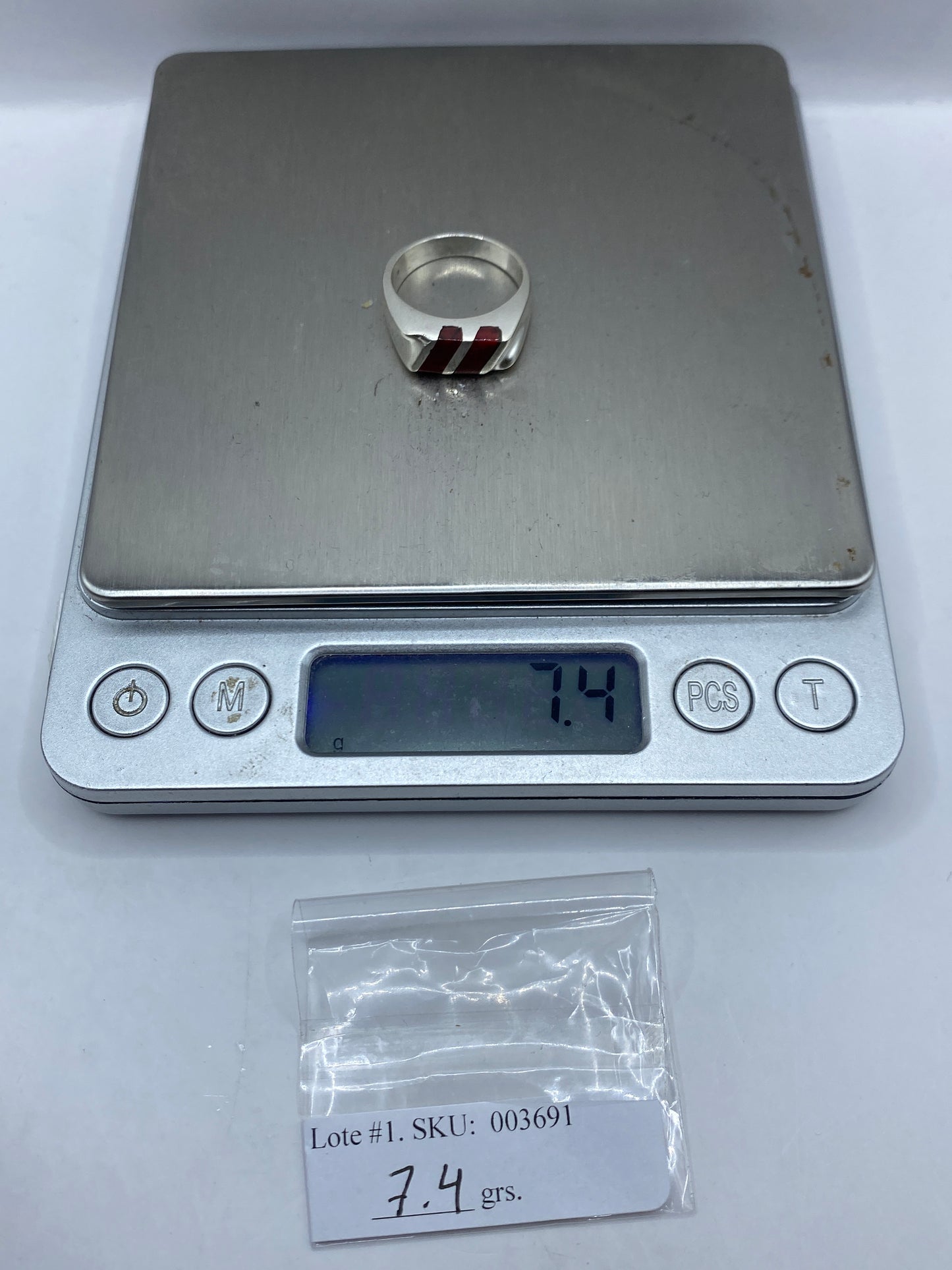 Anillo de Plata con Coral Rojo — Geométrico Moderno — foto 6