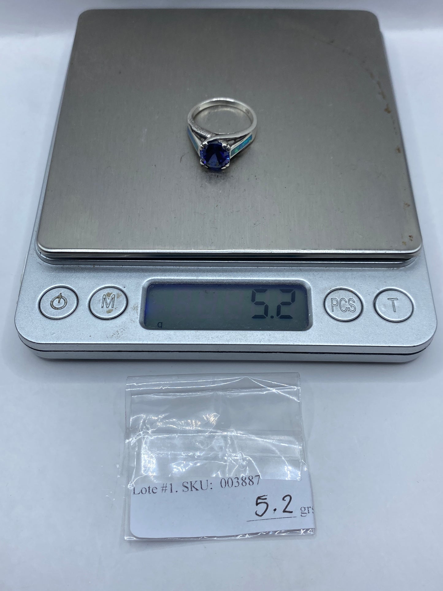 Anillo de Plata .950 Ópalo de Fuego Azul — Solitario Elegante — foto 6