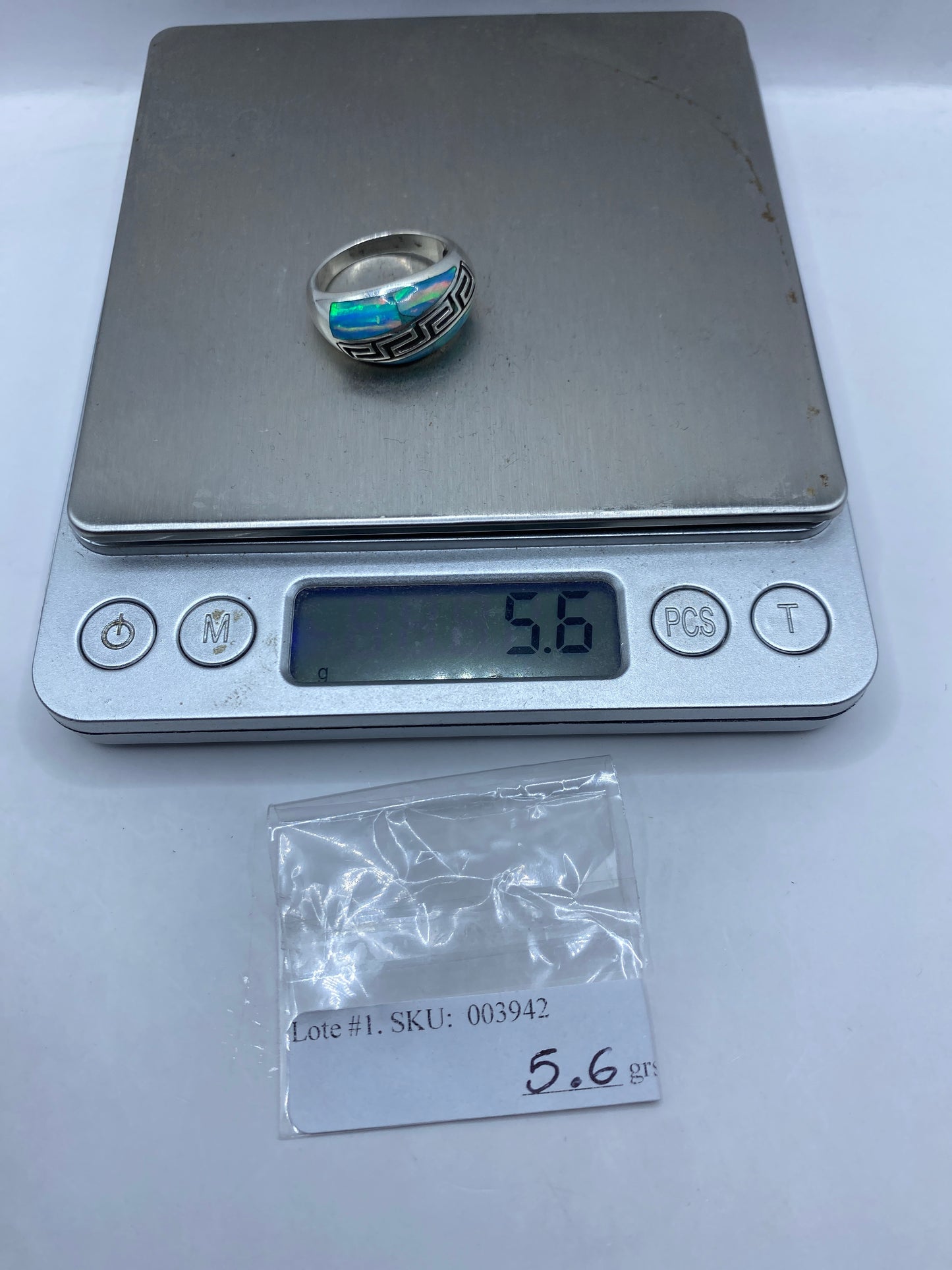 Anillo de Plata Ópalo de Fuego Azul Cielo — Diseño Étnico — foto 6