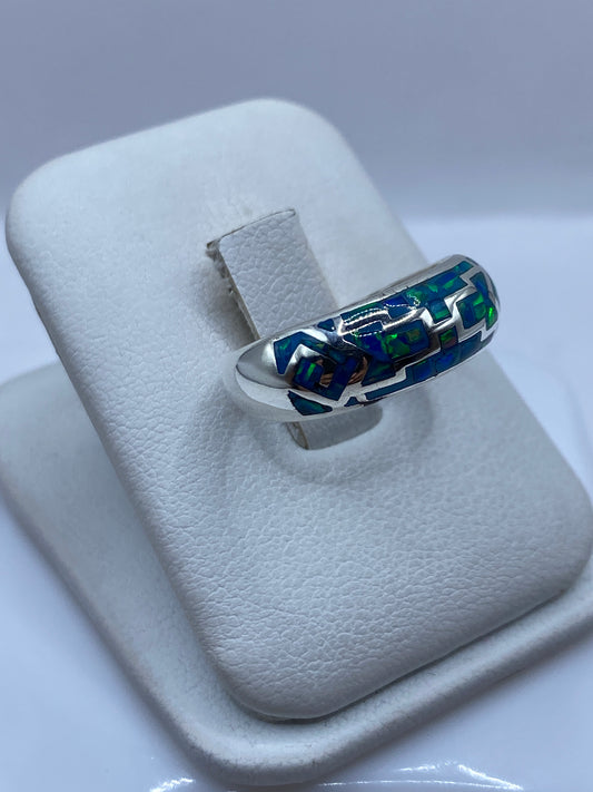 Anillo de Plata Ópalo de Fuego Azul — Diseño Étnico Unisex — foto 2
