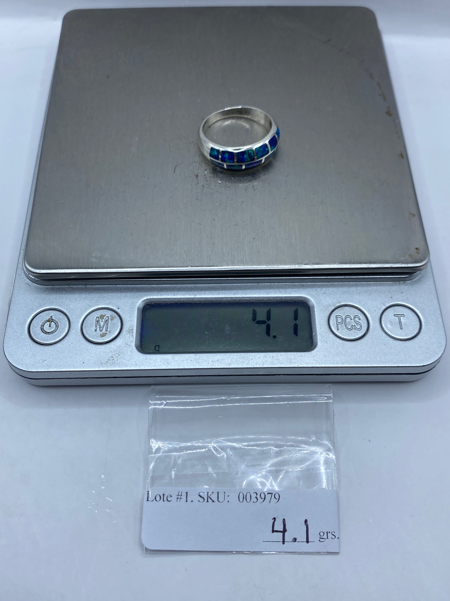 Anillo de Plata .950 Ópalo de Fuego Azul — Diseño Contemporáneo — foto 6