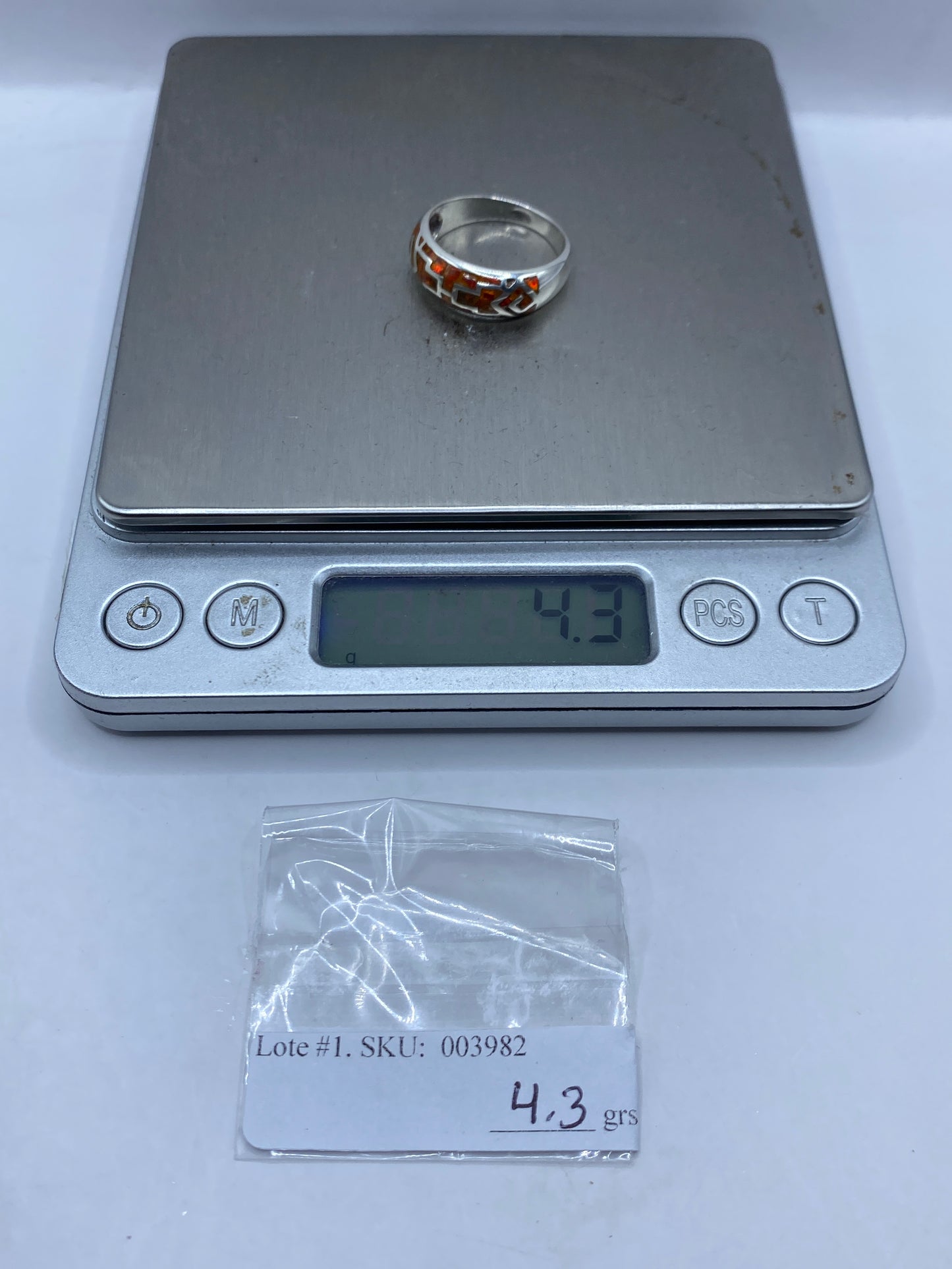 Anillo de Plata .950 Ópalo de Fuego Naranja — Diseño Geométrico — foto 5