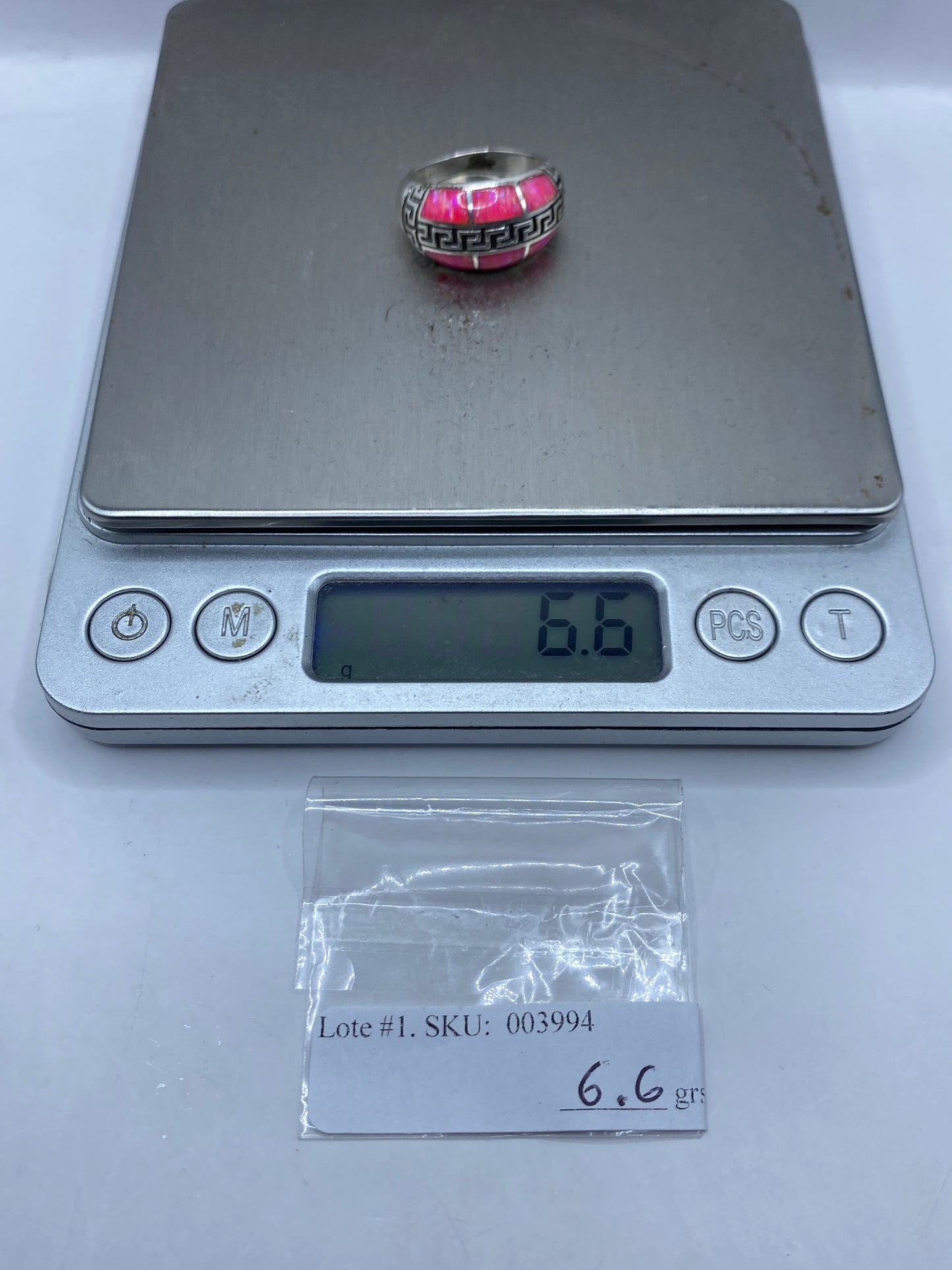 Anillo de Plata .950 Ópalo de Fuego Rosa — Grecas Taxco — foto 6