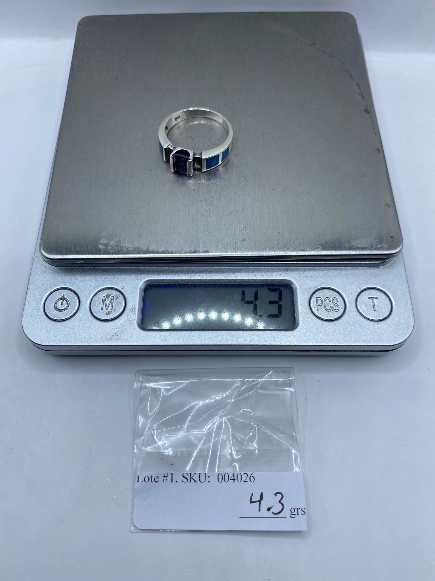 Anillo de Plata Ópalo de Fuego Azul — Diseño Geométrico — foto 6