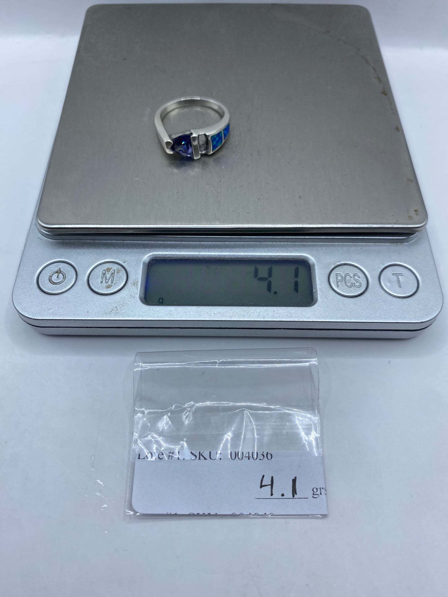 Anillo de Plata .950 Ópalo Fuego Azul — Diseño Moderno — foto 6