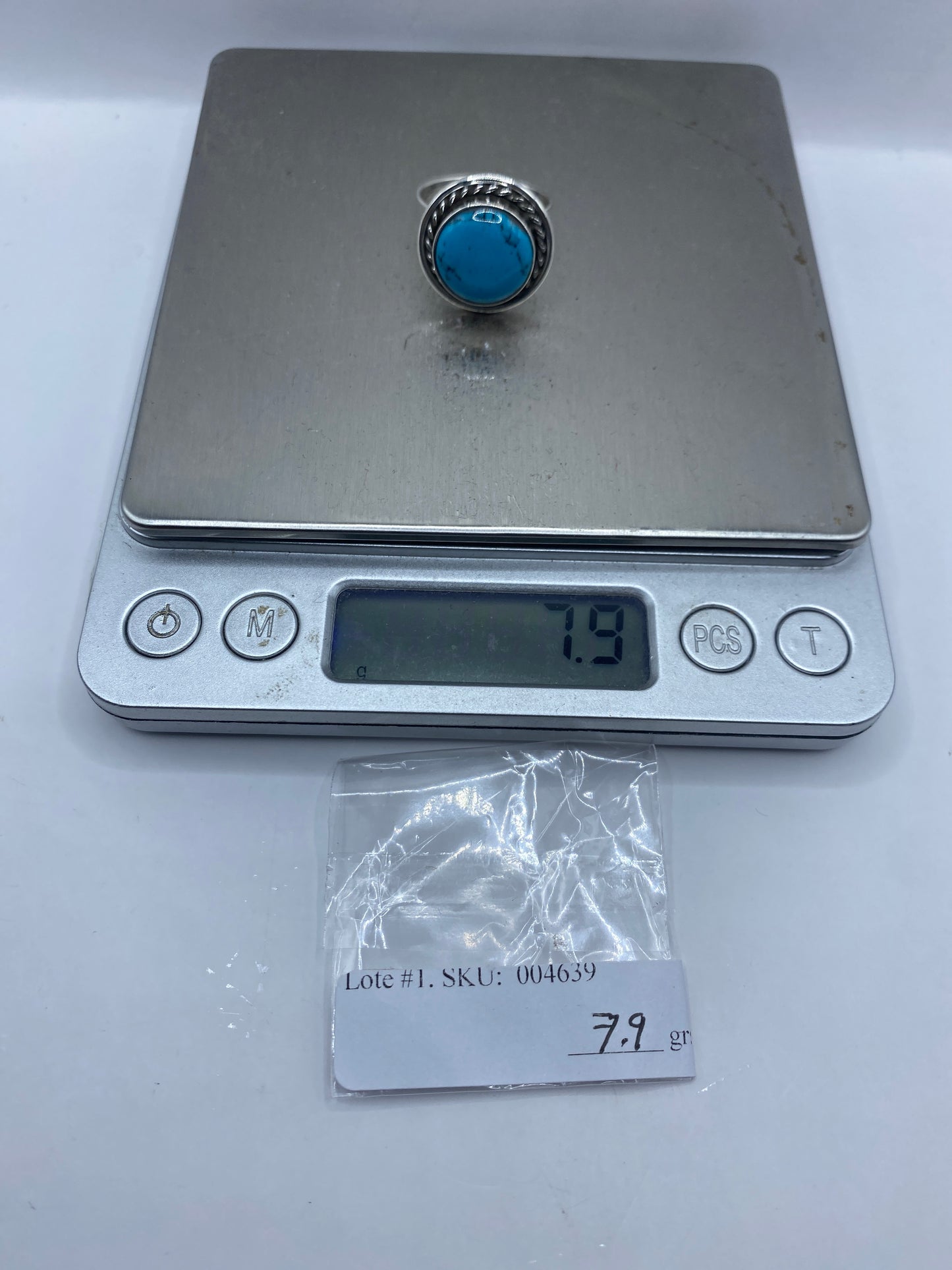 Anillo de Plata con Turquesa Azul Cielo — Ajustable Taxco — foto 6