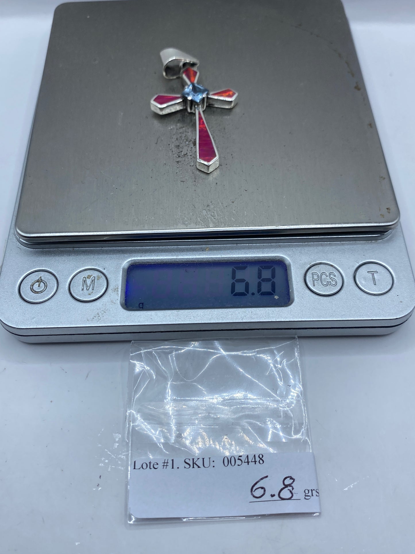 Cruz Plata .950 con Ópalo de Fuego Rosa — Taxco — foto 6