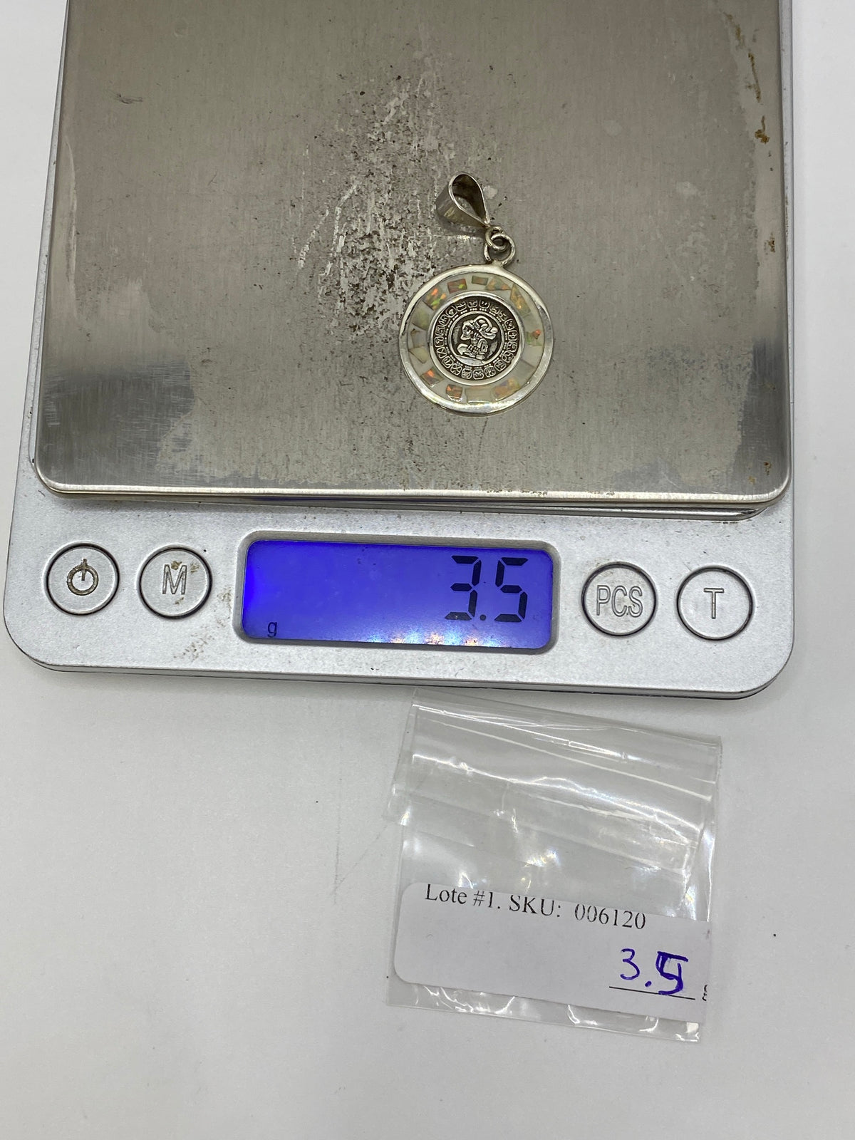 Dije Plata Calendario Azteca con Ópalo de Fuego — 3.5 cm — foto 6