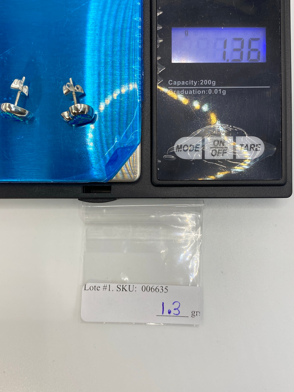 Aretes de Plata con Ópalo de Fuego — Azul Cielo — foto 6