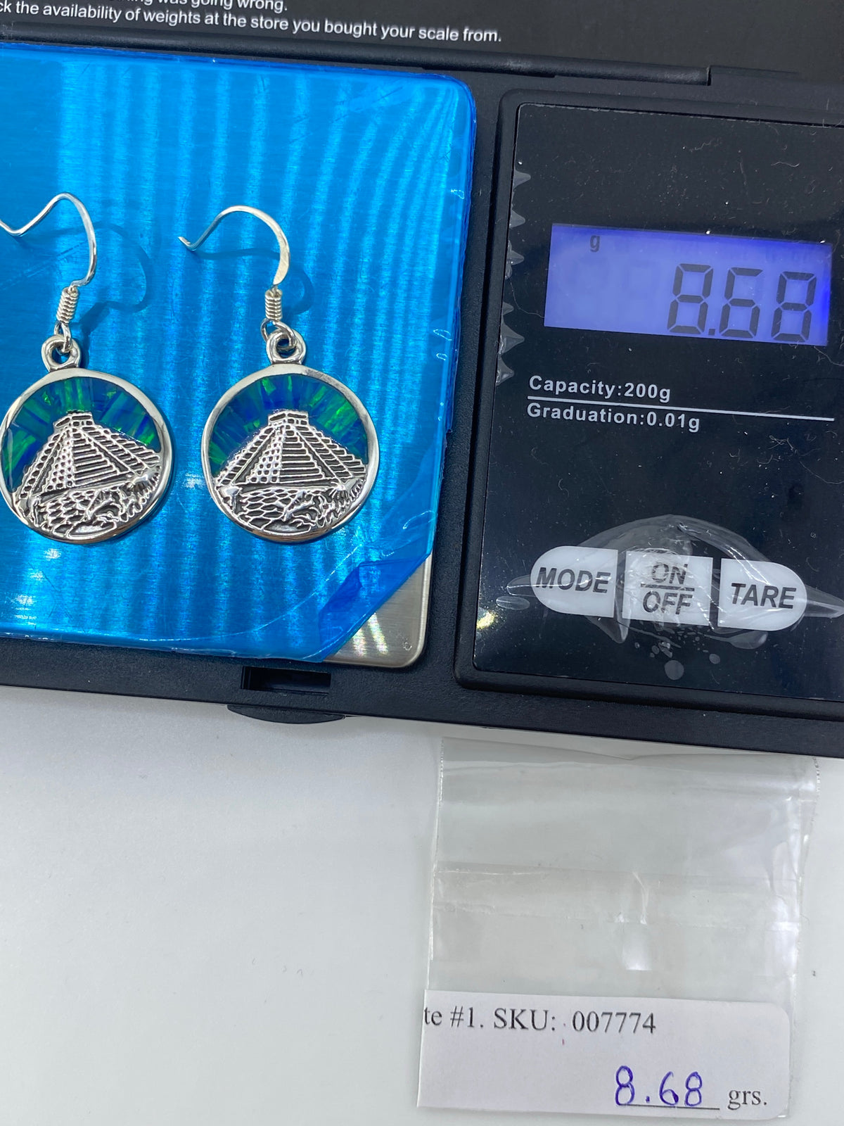 Aretes Plata 950 Pirámide Kukulkán — Ópalo de Fuego Verde — foto 6