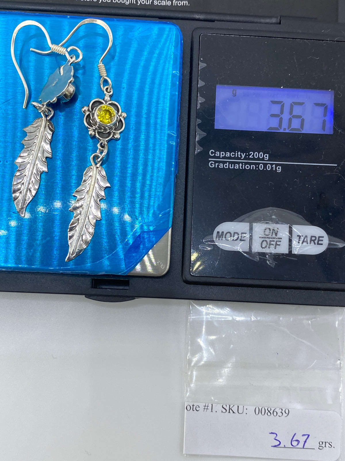 Aretes de Plata con Circonia Amarilla y Hoja — Taxco 925 — foto 6