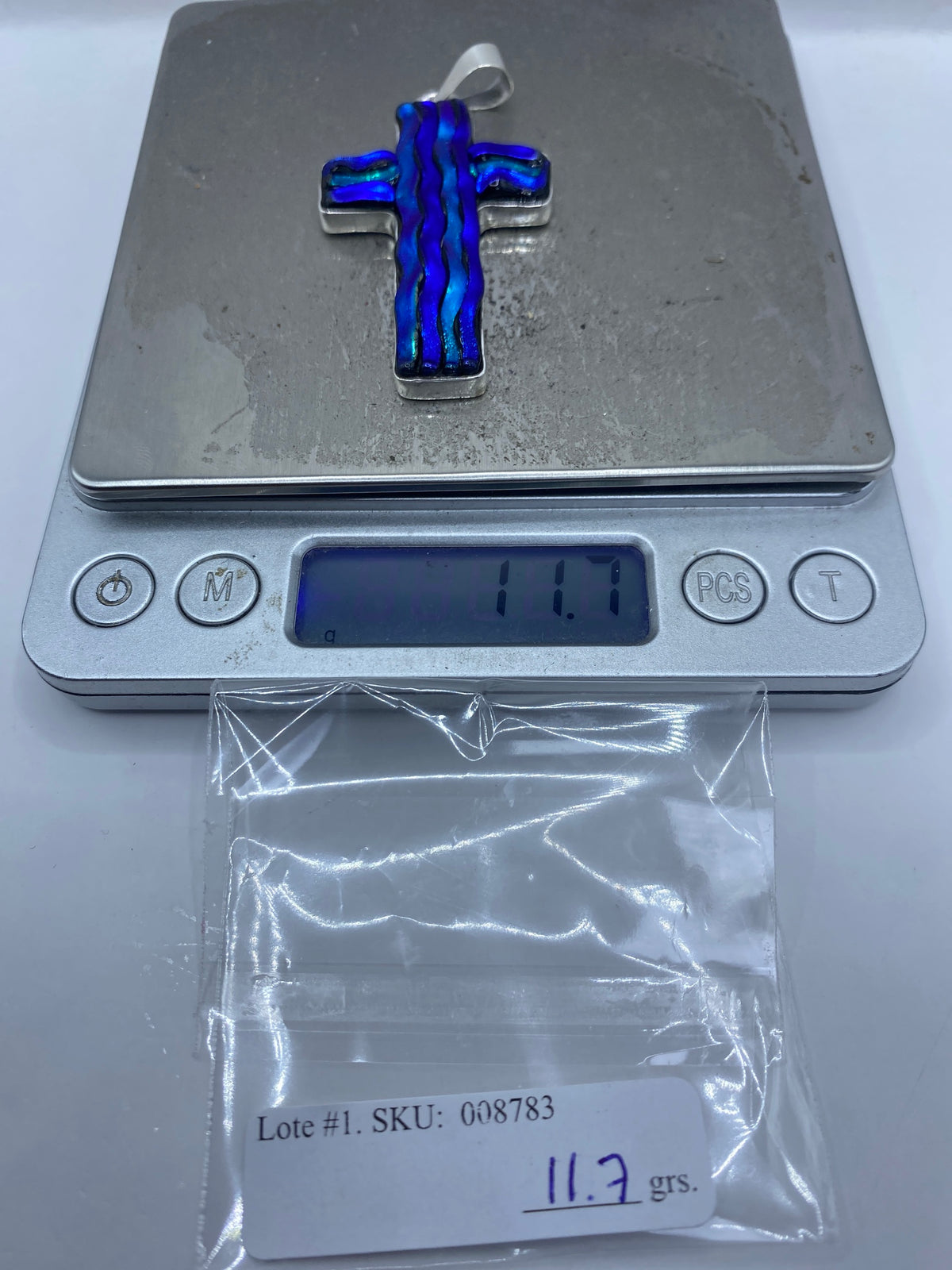 Cruz de Plata 925 con Incrustación Multicolor — Taxco — foto 6