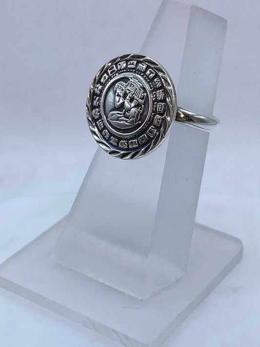 Anillo Ajustable Calendario Maya en Plata .925, vista frontal