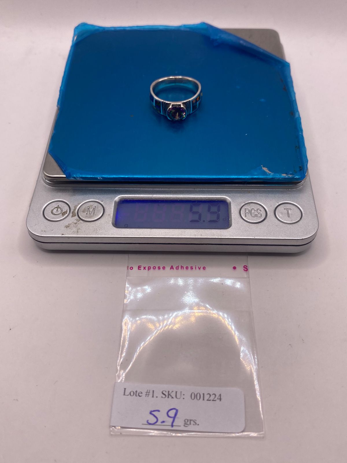 Anillo Artesanal de Plata Ley 950 con Ópalo de Fuego y Zirconia Mística Arcoíris, peso en gramos (báscula)