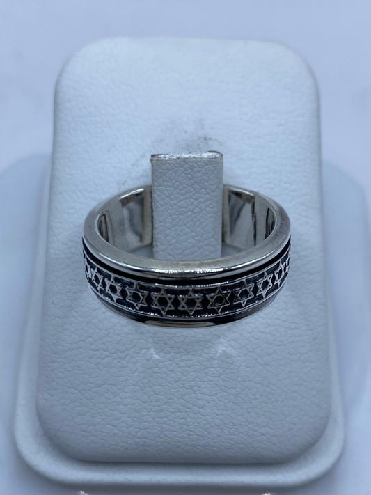 Anillo Giratorio de Plata 925 con Estrellas de David, vista frontal