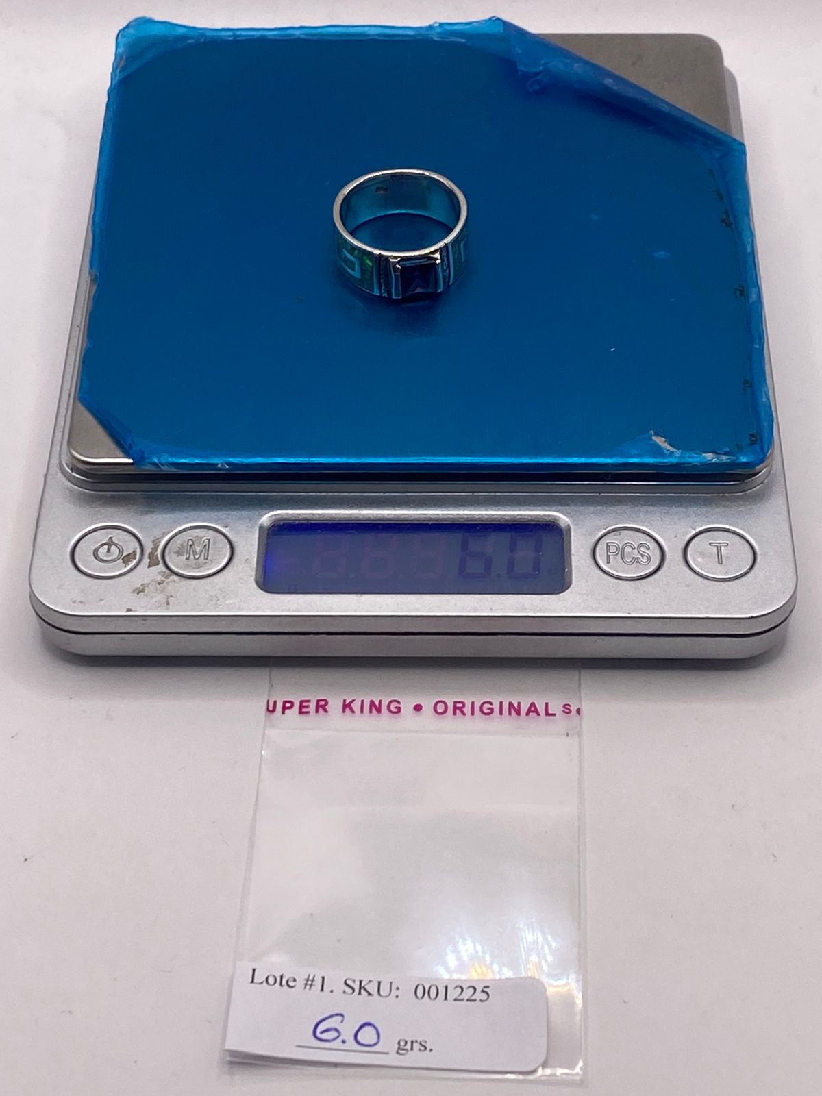 Anillo Greca Γpalo de Fuego & Zirconia Zafiro Plata 950, peso en gramos (bΓ‘scula)