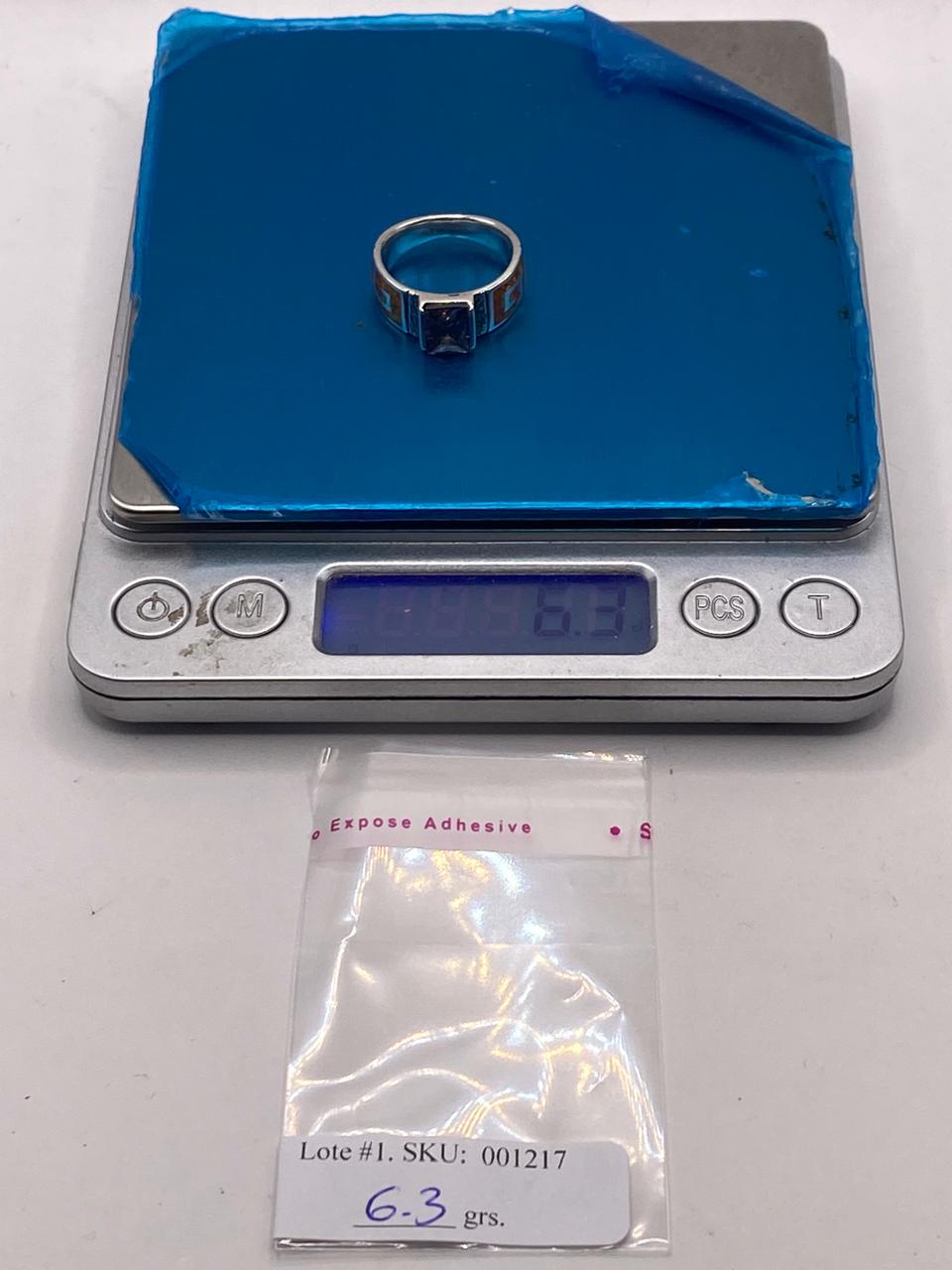Anillo Greca de Plata 950 con Ópalo de Fuego y Zirconia, peso en gramos (báscula)