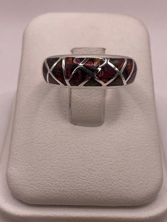 Anillo Moderno Geométrico de Plata 950 con Ópalo de Fuego, vista frontal