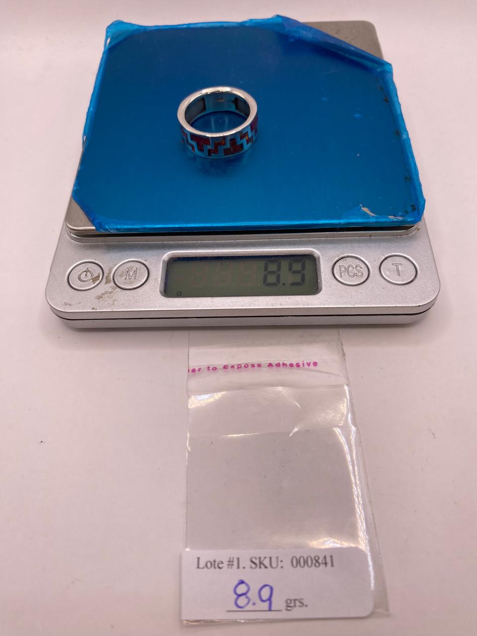 Anillo de Ópalo de Fuego con Diseño Geométrico en Plata Ley 950, peso en gramos (báscula)