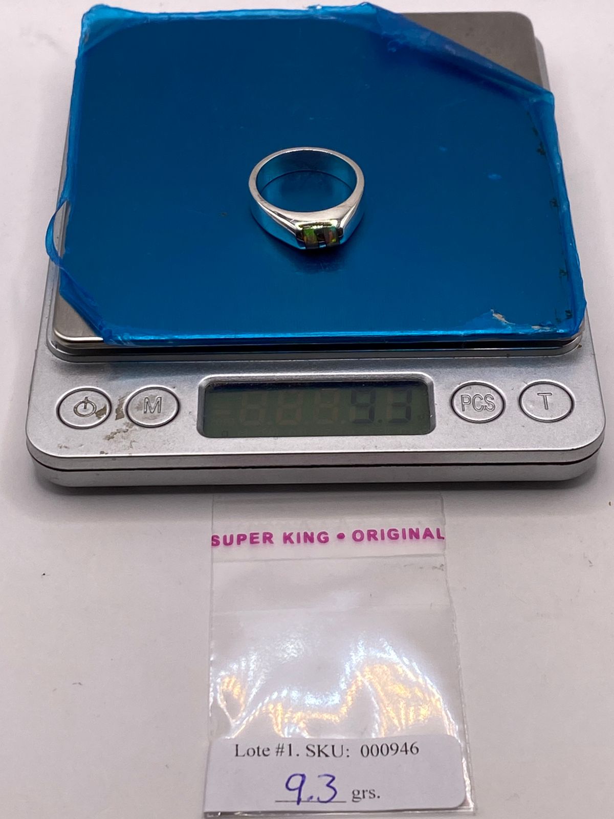 Anillo Plata Ley 925 con Ópalo de Fuego Diseño Moderno de Doble Incrustación, peso en gramos (báscula)