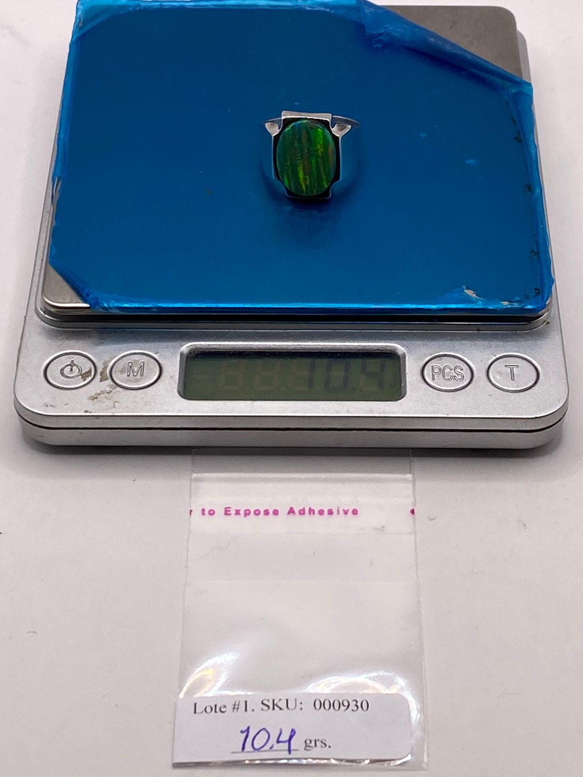 Anillo Plata Ley 950 con Ópalo de Fuego Diseño Contemporáneo, peso en gramos (báscula)