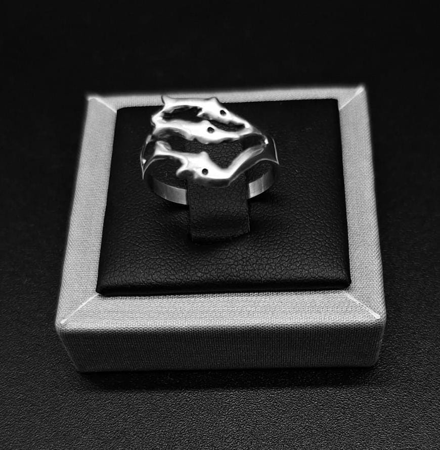 Anillo de Tres Delfines en Plata Ley 925 — vista frontal